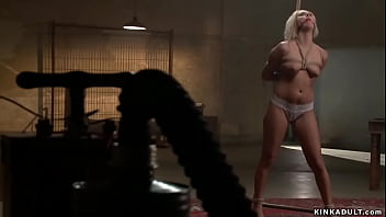 Captured Mr Pete turns the table and bound blonde interrogator Kate England then with big cock anal fucked gagged and busty slut in various positions
