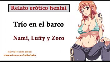 One Piece, relato hentai. Ellos están perdidos en el mar y acaban haciendo...