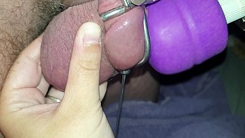 cum in chastity by wife and her wand